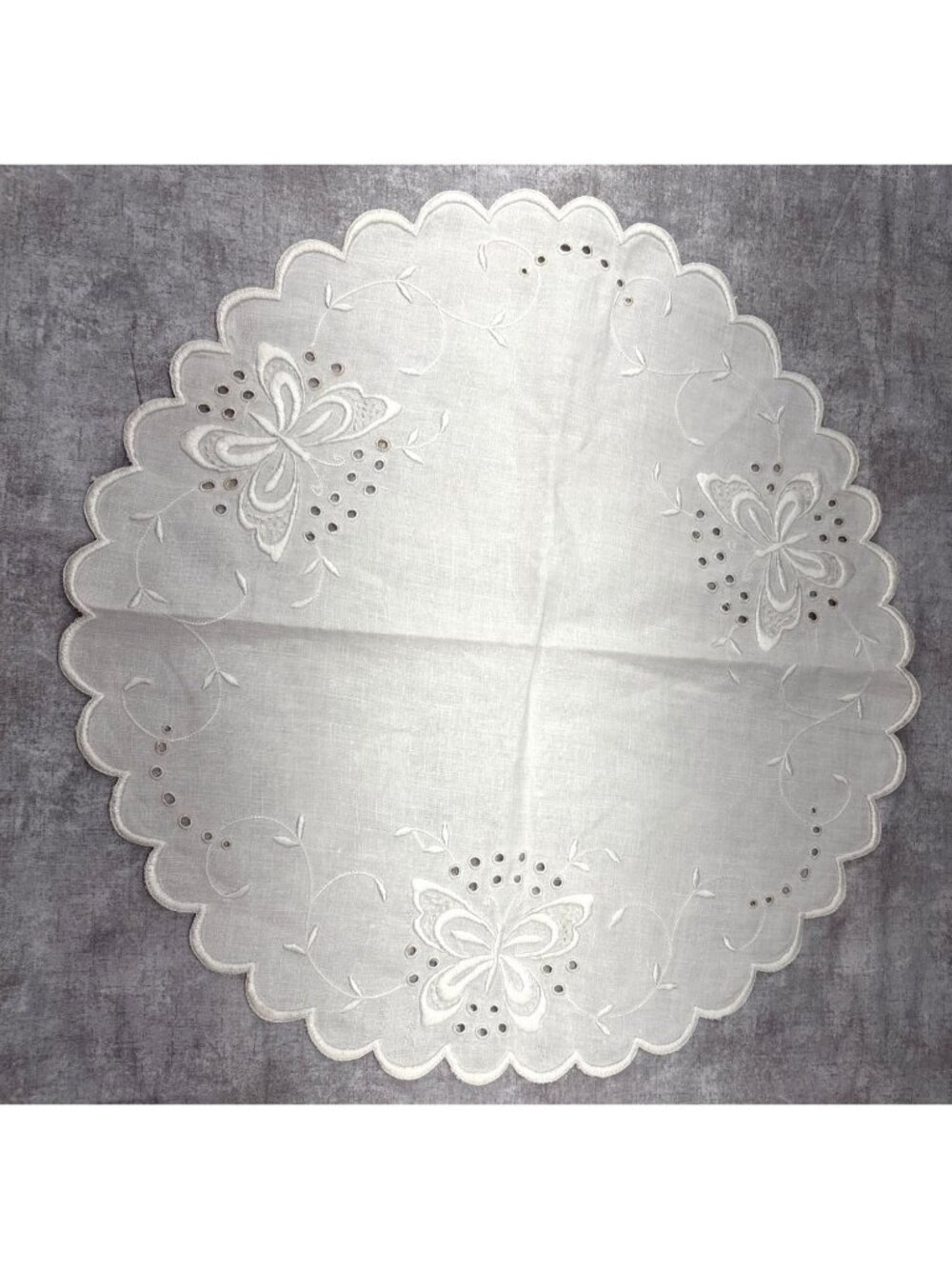 Embroidered Butterfly White Round Lace Doily 15" Table Decor Elegant Flare